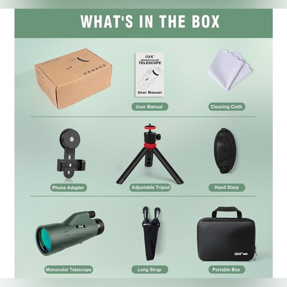 12 X 56 HIGH POWER MONOCULAR TELESCOPE 8 PC SET NEW IN BOX MSRP $100 - Picture 2 of 9